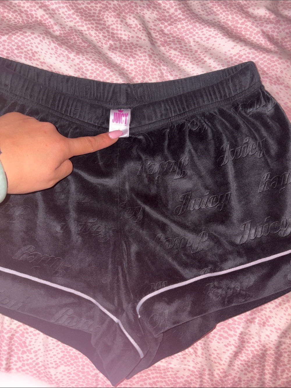 Juicy Couture Black Velour Athletic Lounge Shorts with Pink Trim